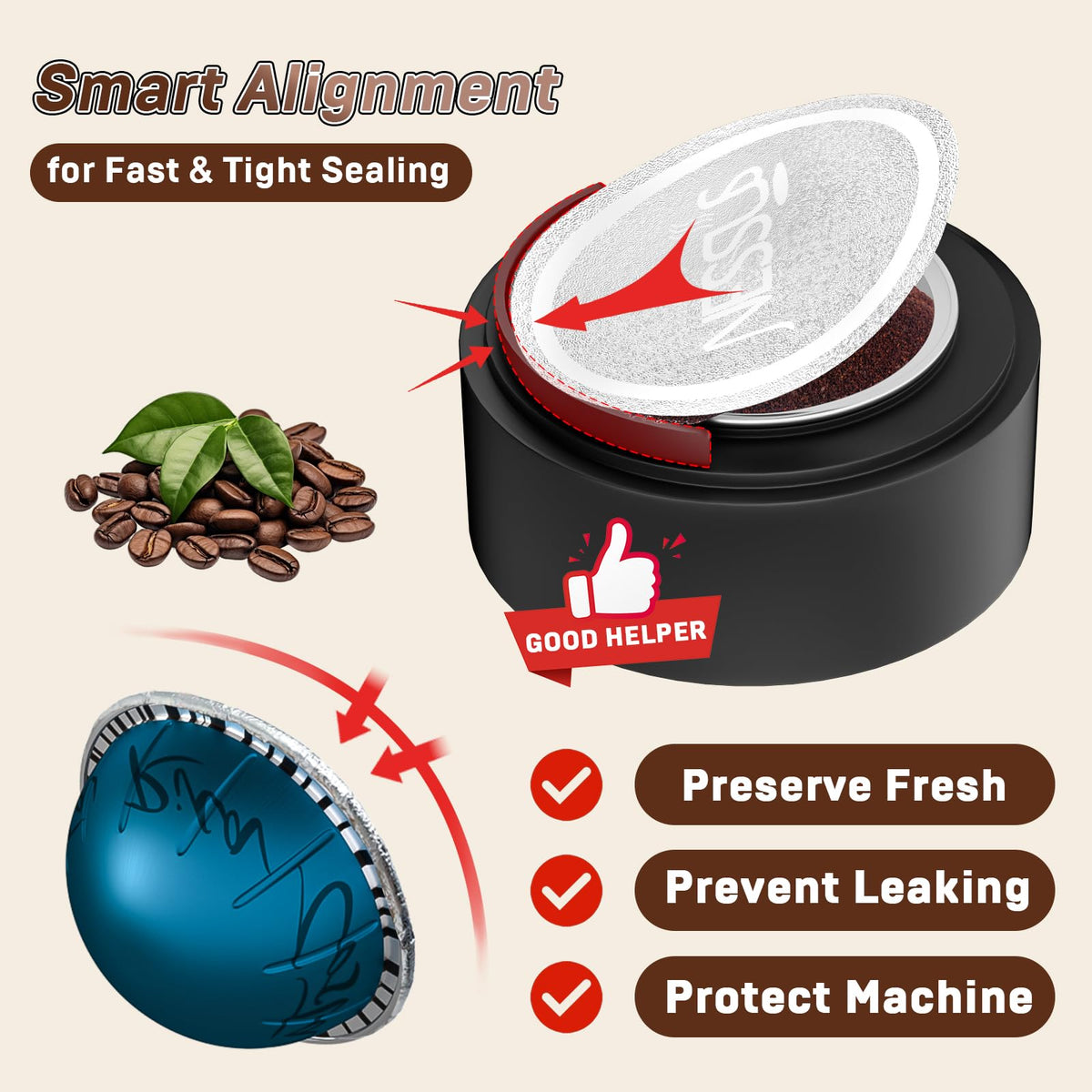 NESSUS Vertuo pod lid seals aroma and prevents spills
