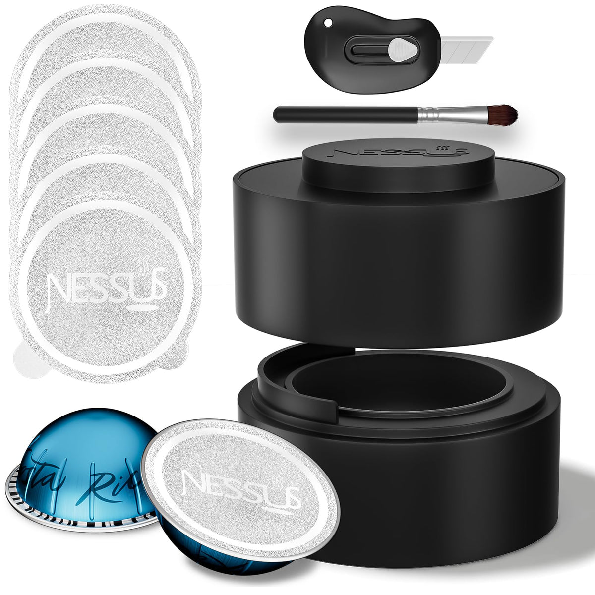 NESSUS Vertuo pods kit base supports stable refills for quick coffee prep
