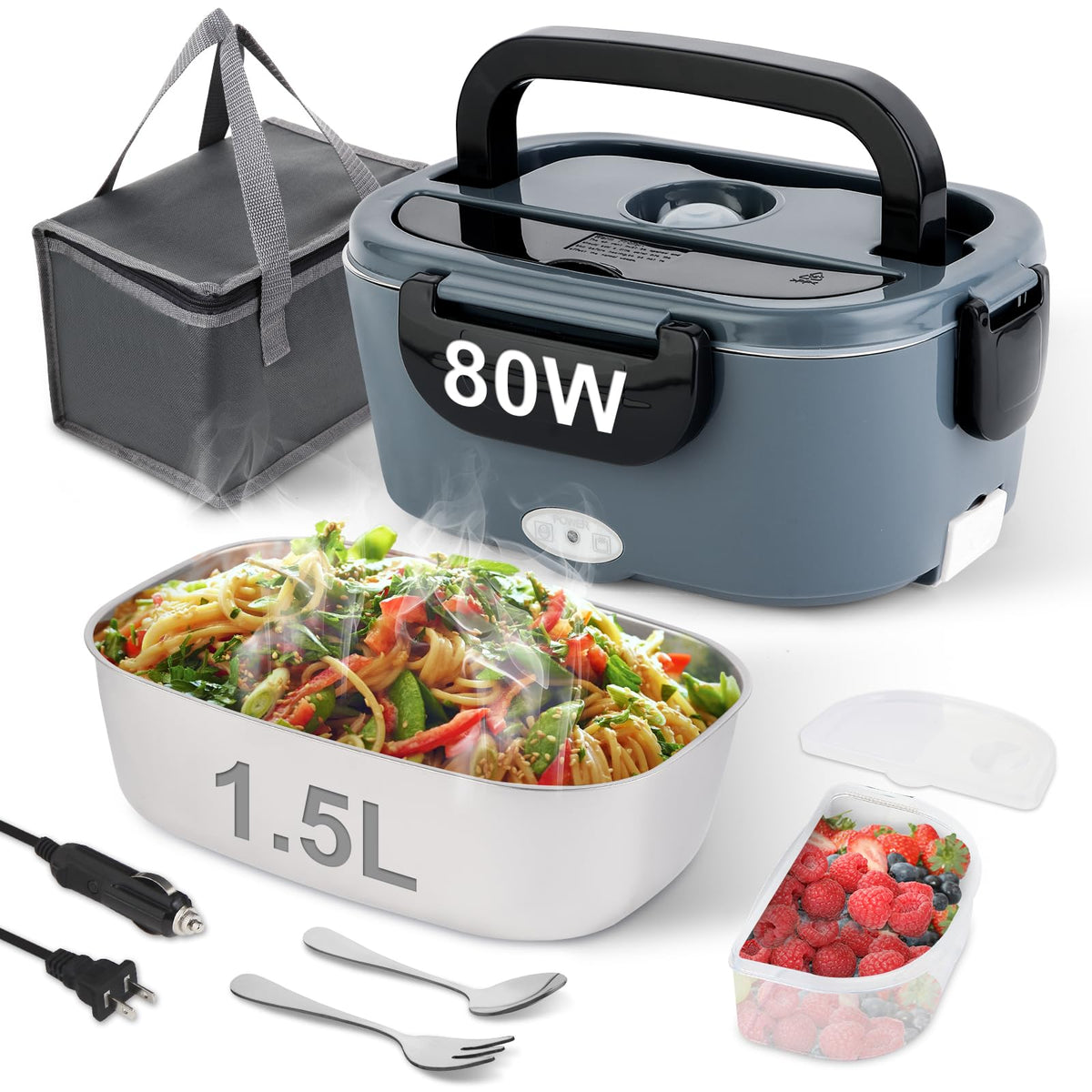 NestDin electric lunch box showing 80W rapid heating for on-the-go meals