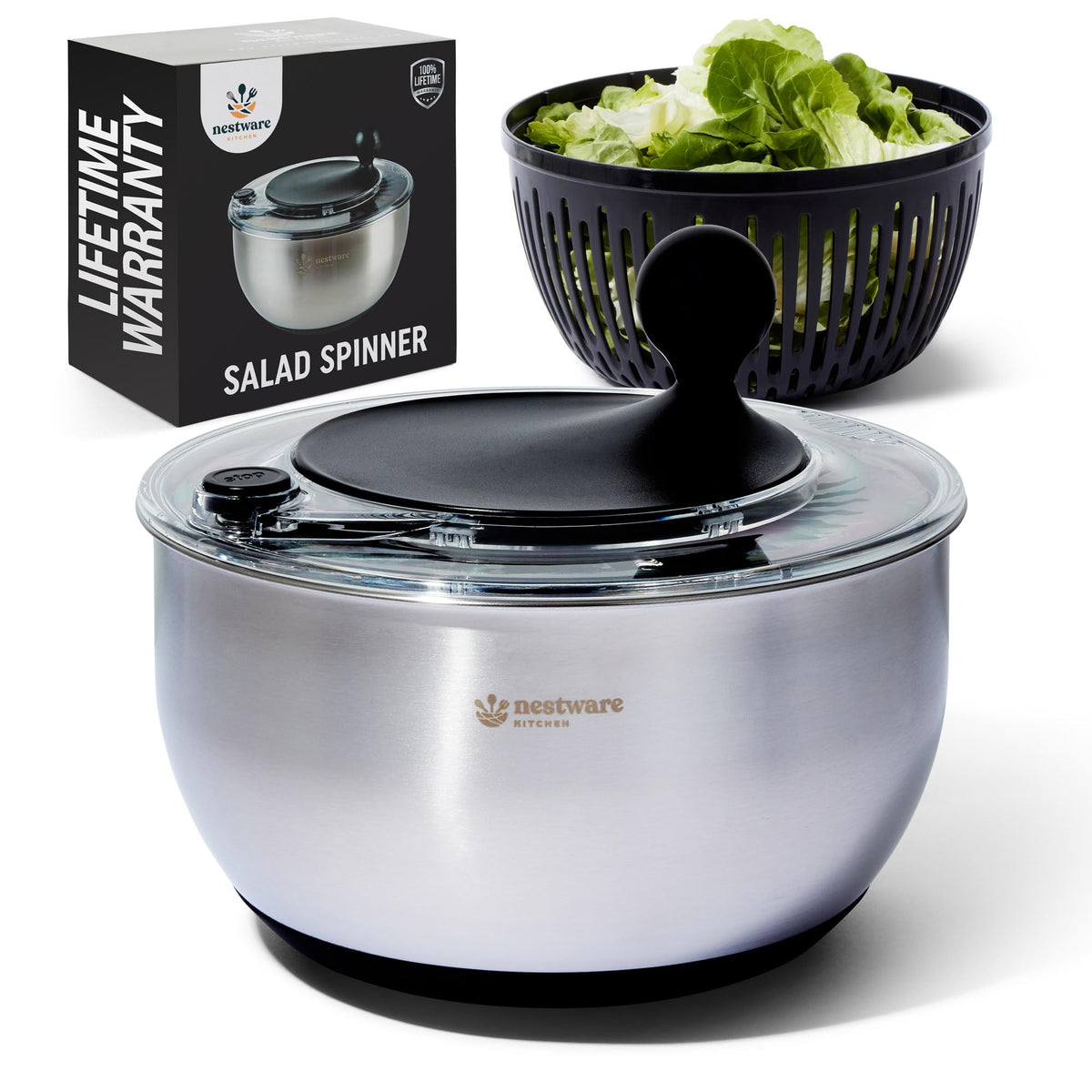 Nestware Kitchen salad spinner 5L bowl dries greens quickly for serving