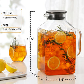 NETANY 1 gallon borosilicate glass pitcher showing large capacity and clarity.
