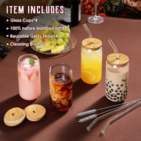 NETANY 16oz glass cups with lids and straws for iced coffee.