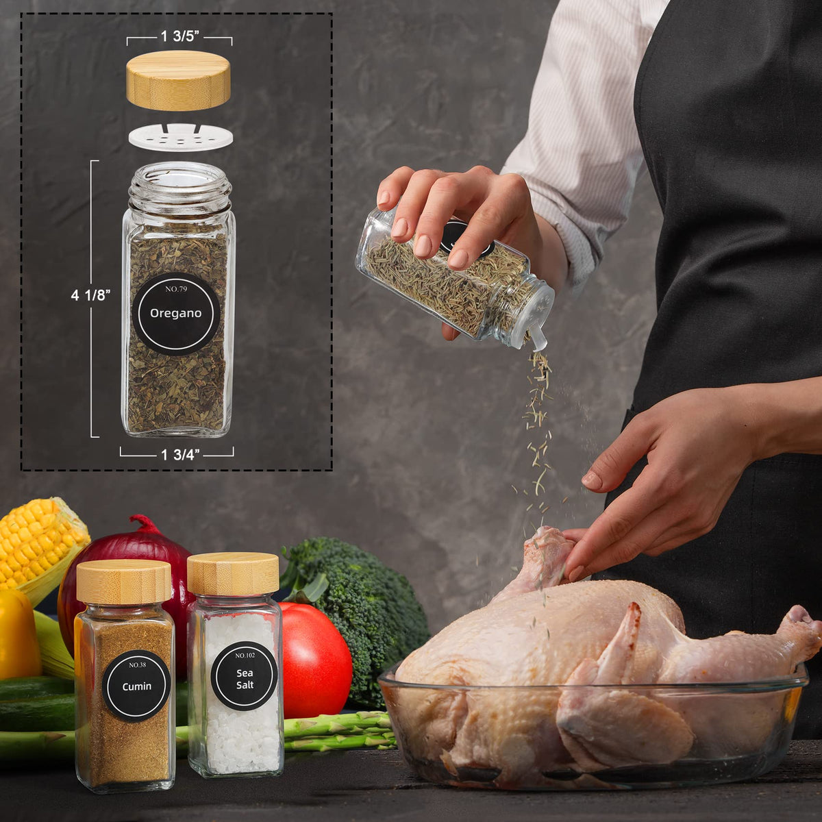 NETANY 2-in-1 shaker lid adapts to powder and herb spices.