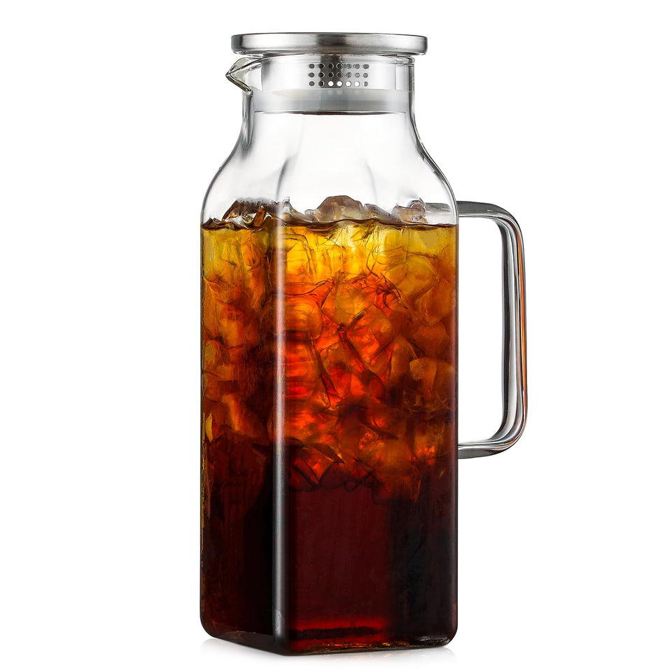 NETANY 2qt square pitcher with lid-spout for clean pours and space-saving fridge storage.