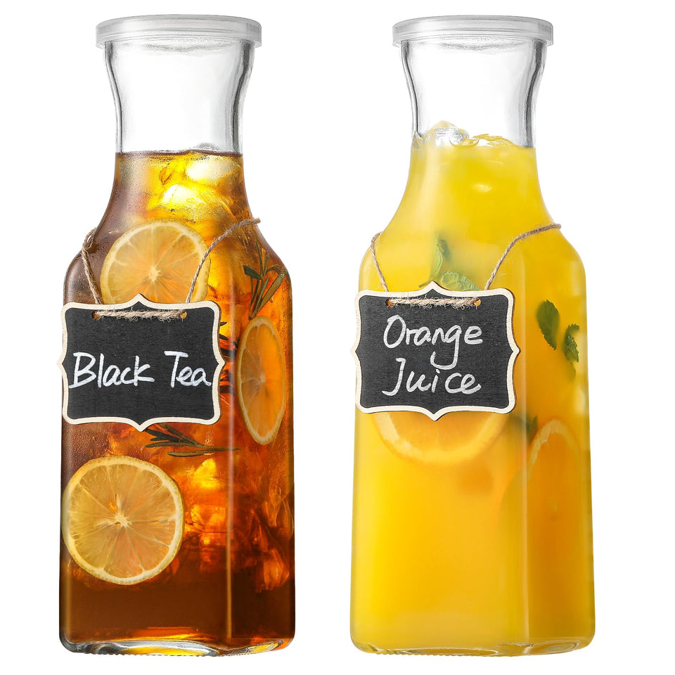 NETANY 4-pack square glass carafes with lids for organized party beverage service