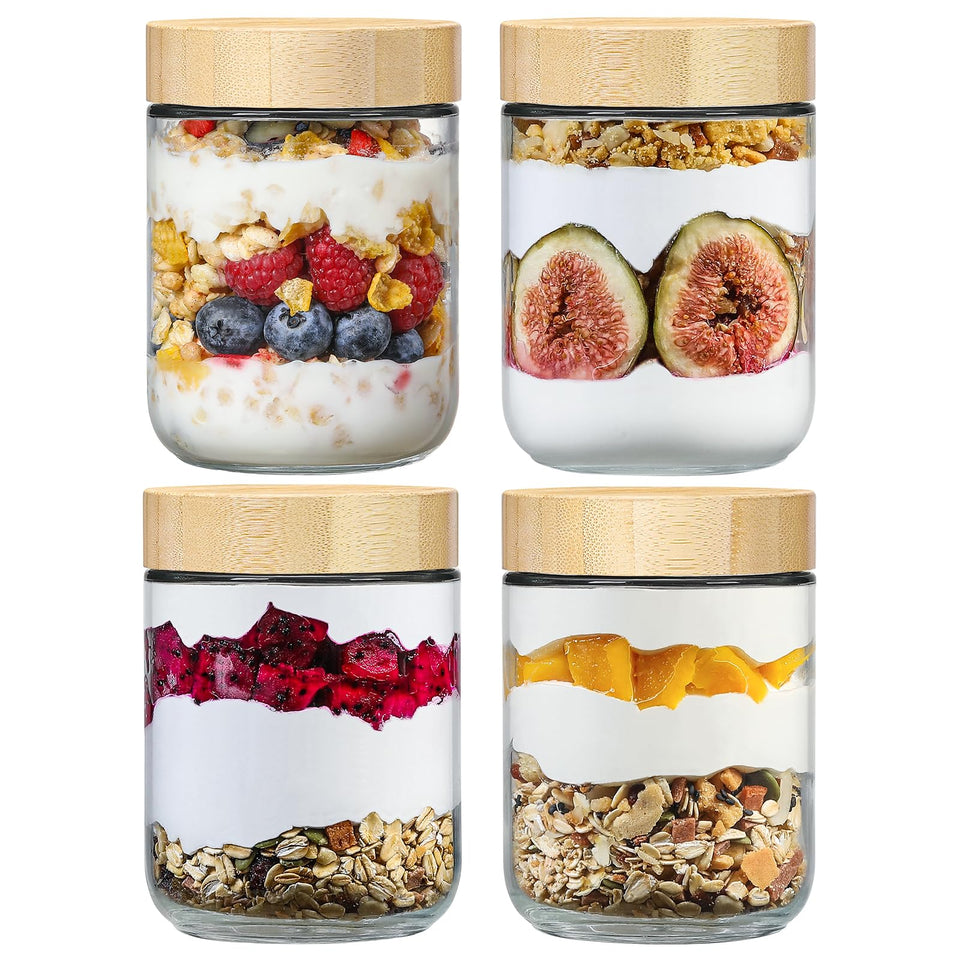 NETANY 4-pack 16oz glass jars with airtight lids for fresh, on-the-go meals.