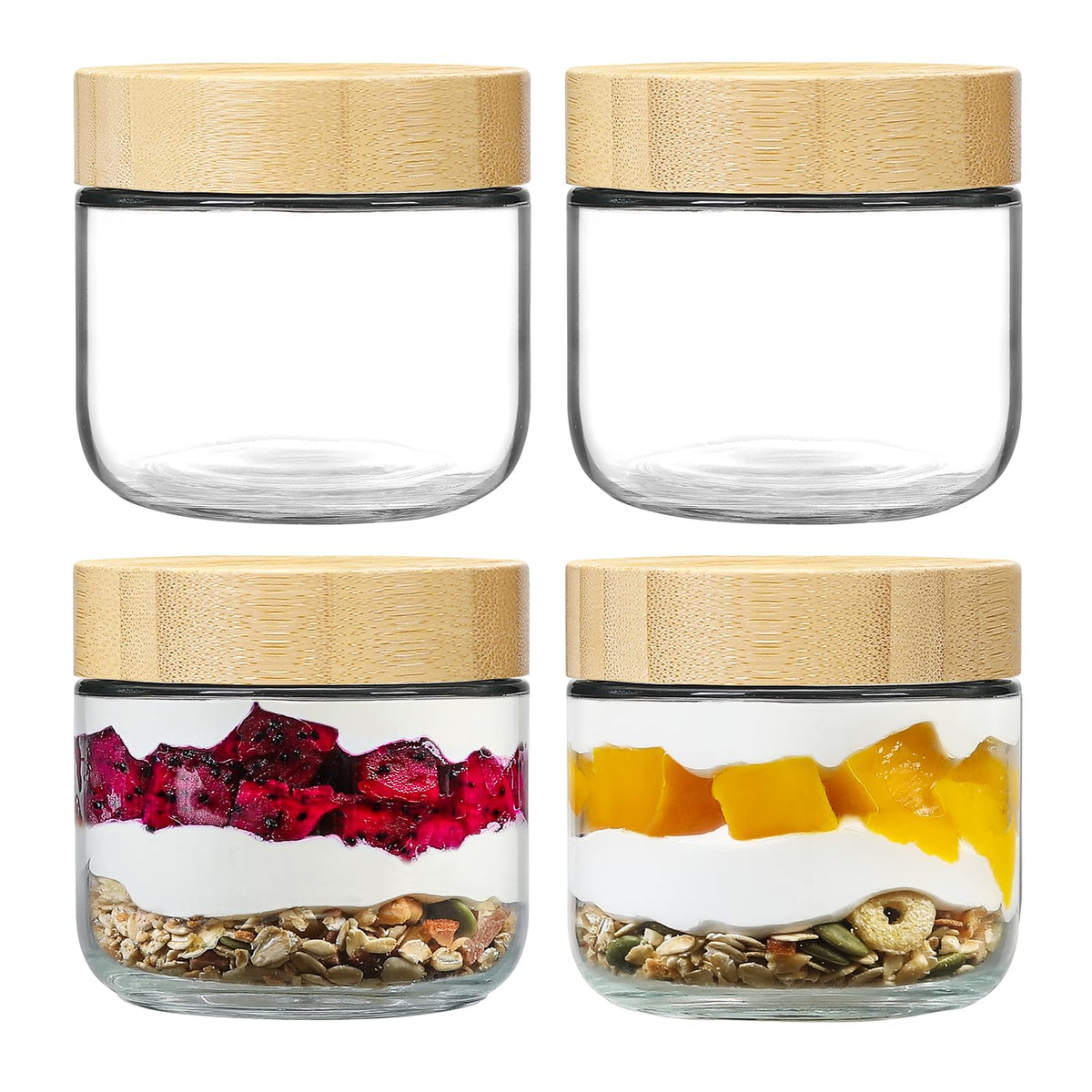 NETANY 4-pack 8oz glass jars with airtight lids for on-the-go freshness.