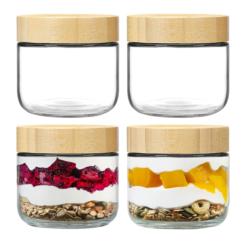 NETANY 4-pack 8oz glass jars with airtight lids for on-the-go freshness.
