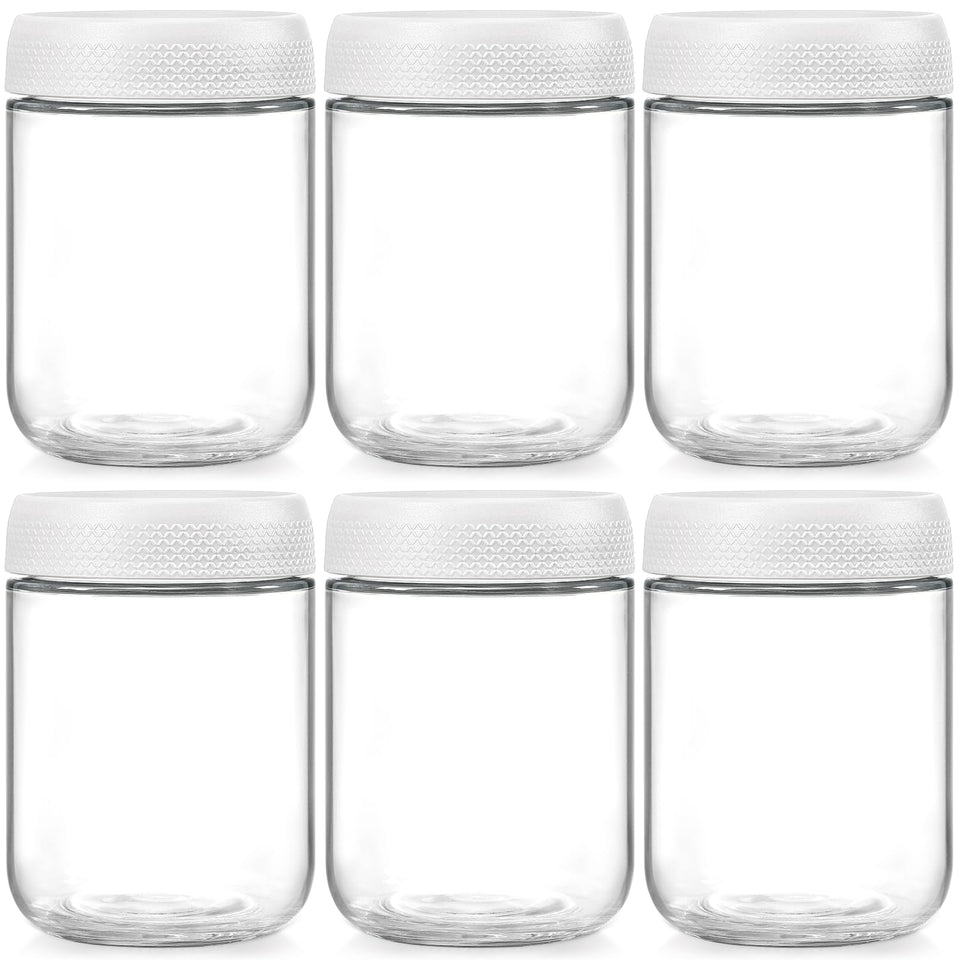 NETANY 6-pack 16oz glass jars with airtight lids for fresh, portable storage.