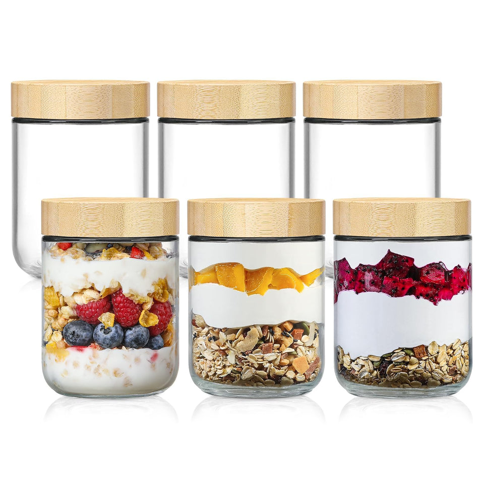 NETANY 6-pack glass jars with airtight lids for fresh, leak-free meal prep.