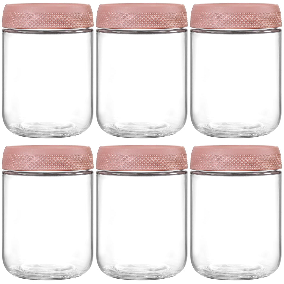 NETANY 6-pack 16oz glass jars with airtight lids for secure on-the-go storage.