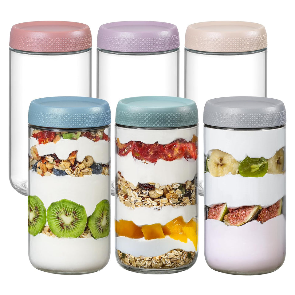NETANY 6-pack glass jars with airtight lids on the counter showing organized storage and fresh contents
