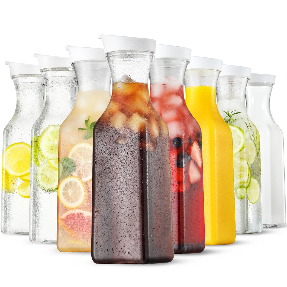 NETANY 8-pack carafes on shelf for organized hydration and easy serving.