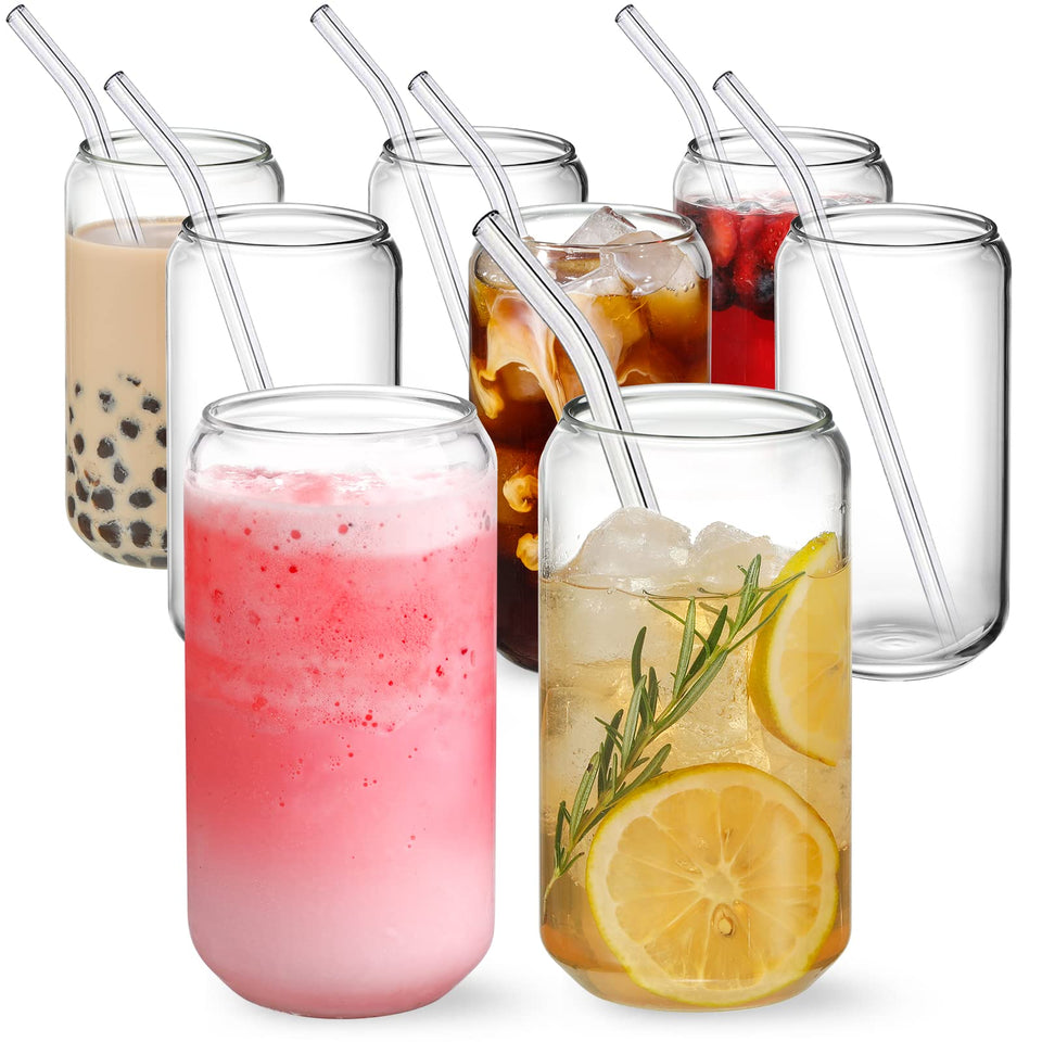 NETANY 8pc glass set with 16oz cups for tea, water, or cocktails.