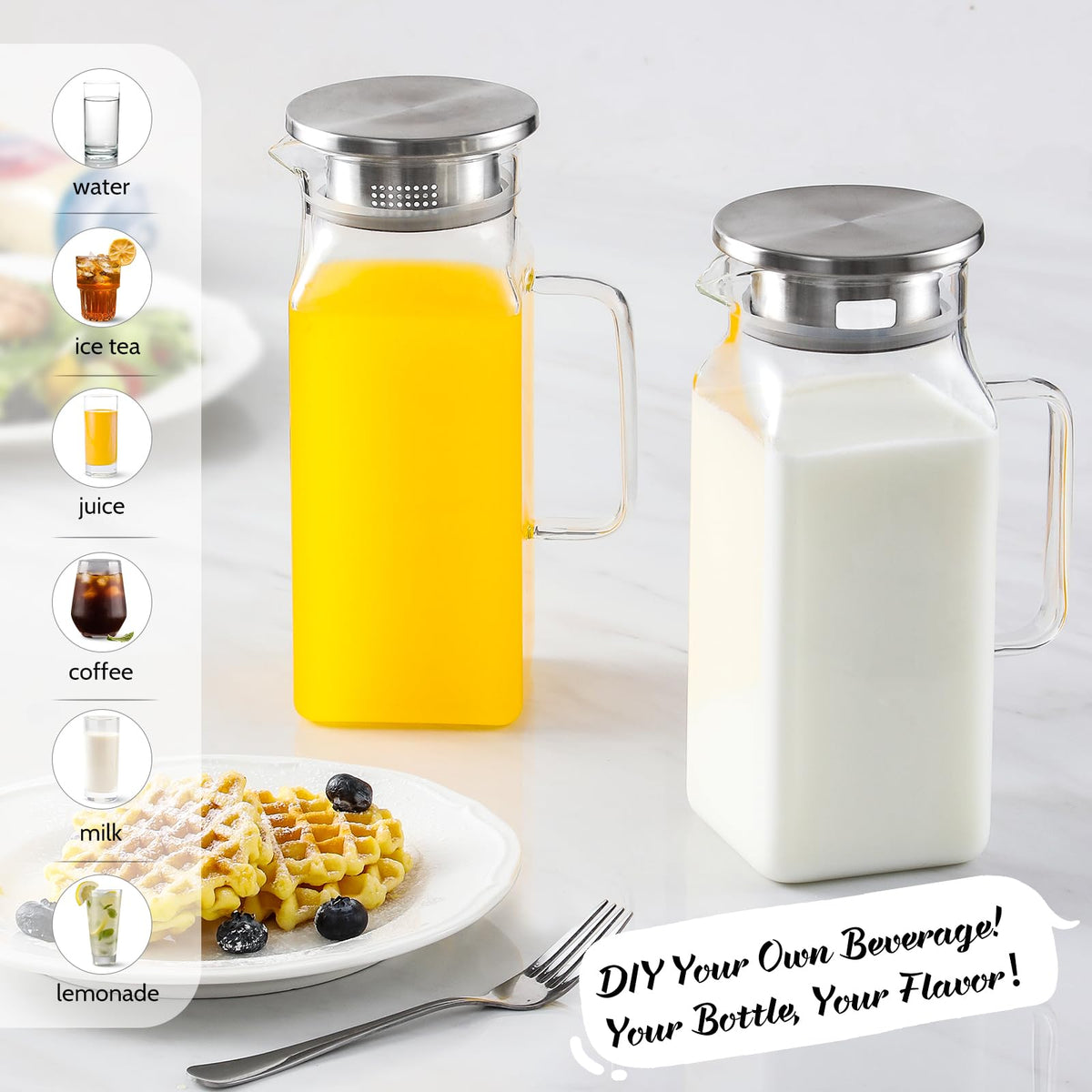 NETANY borosilicate glass pitcher endures hot and cold use from fridge to stove.