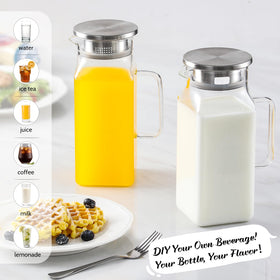 NETANY borosilicate glass pitcher endures hot and cold use from fridge to stove.