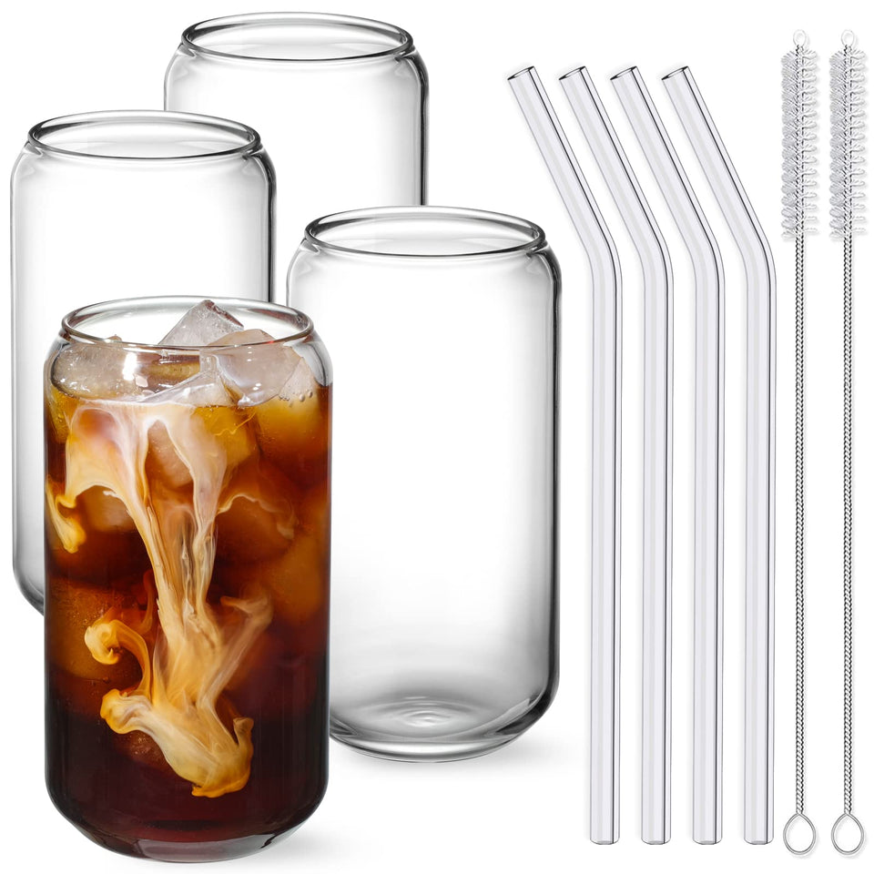 NETANY drinking glasses with glass straw set for stylish iced beverages and easy cleanup