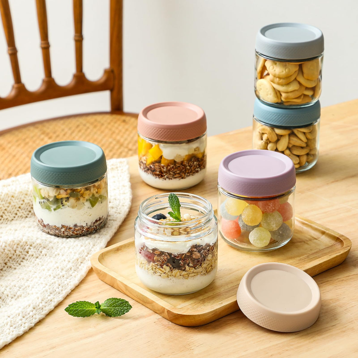NETANY glass storage for snacks and spices, clear contents visible