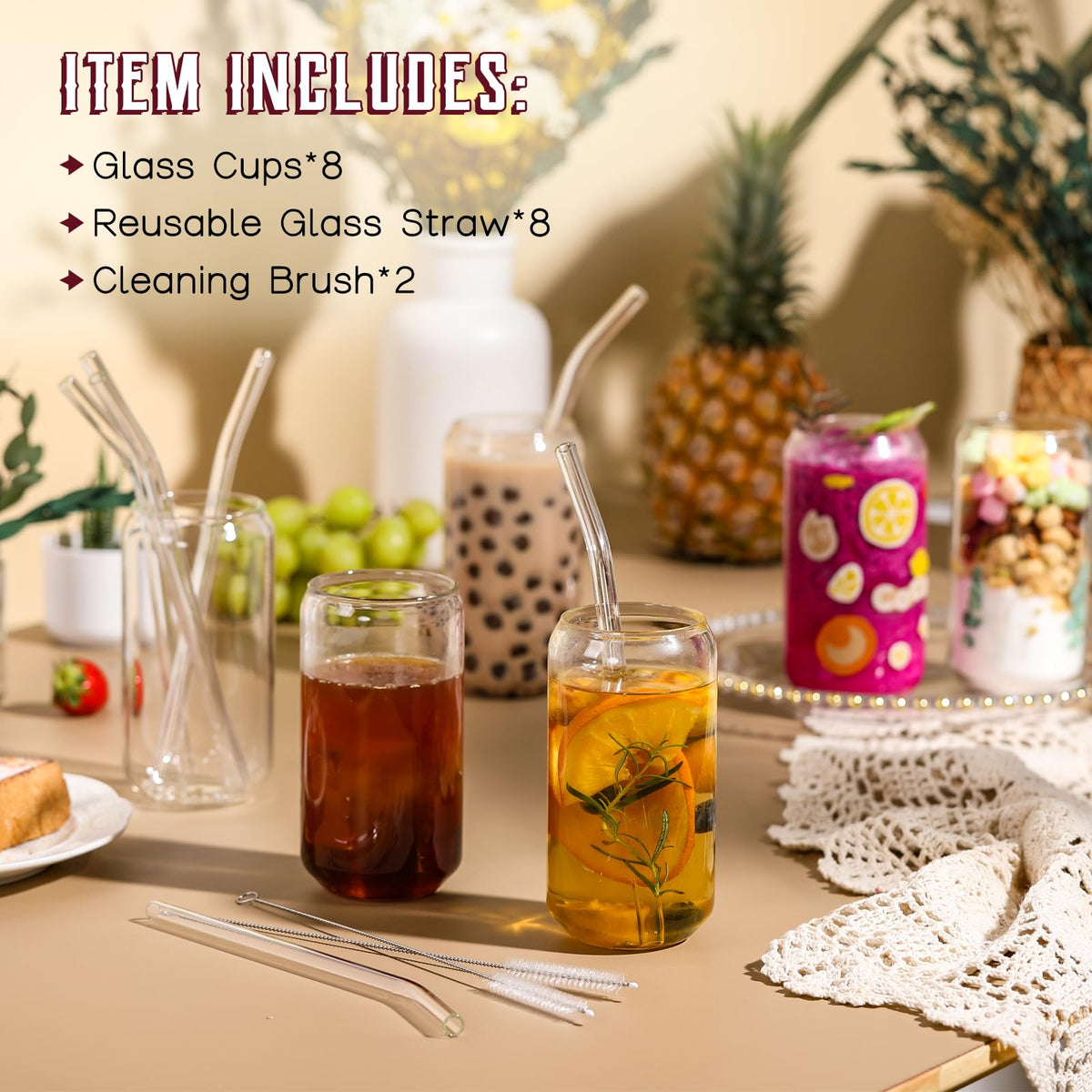 NETANY glass straws included for easy sipping and simple cleanup.