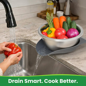 NETANY hands-free draining reduces spills when handling hot foods.