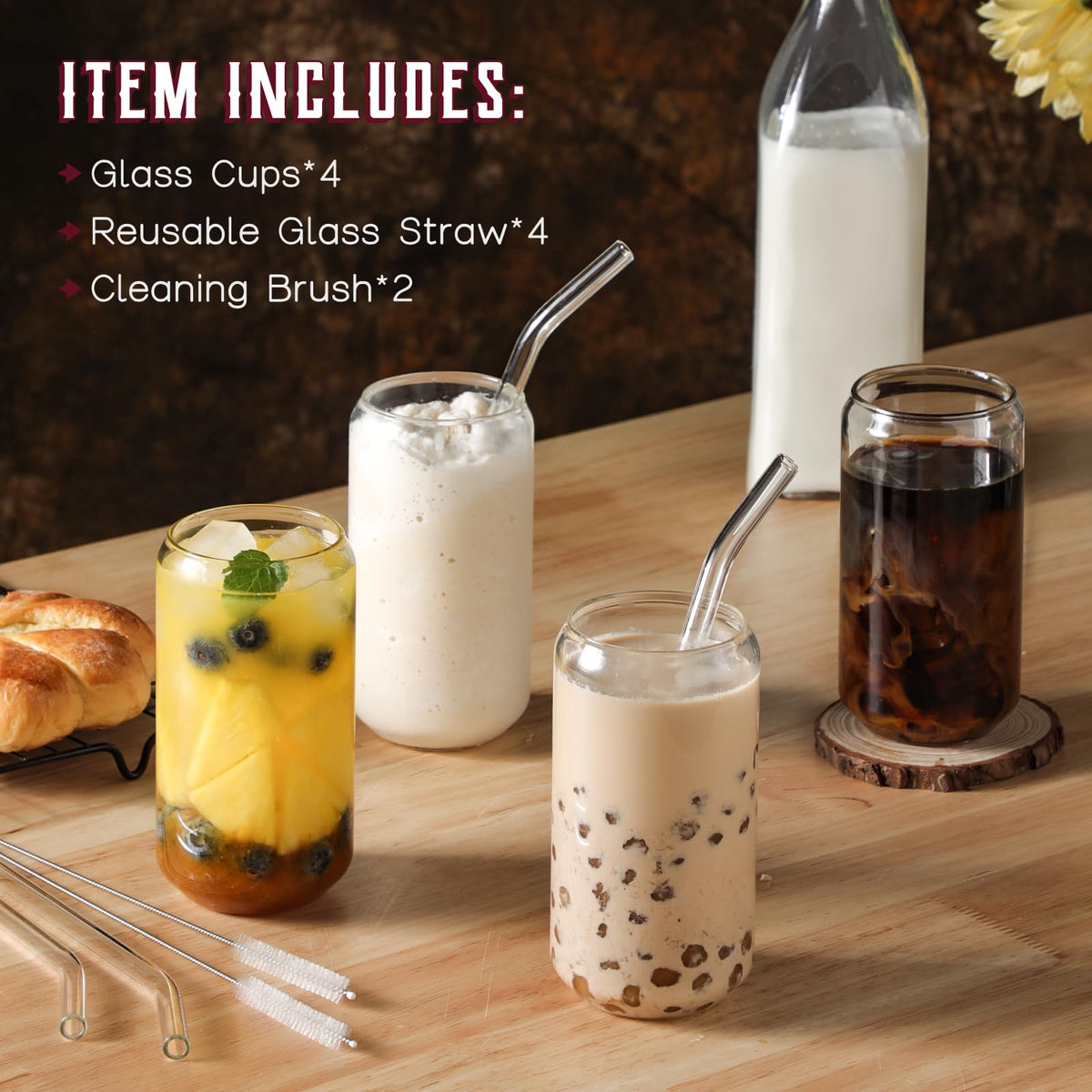 NETANY 16oz highball glasses shown with handles and clarity for cocktails or iced drinks