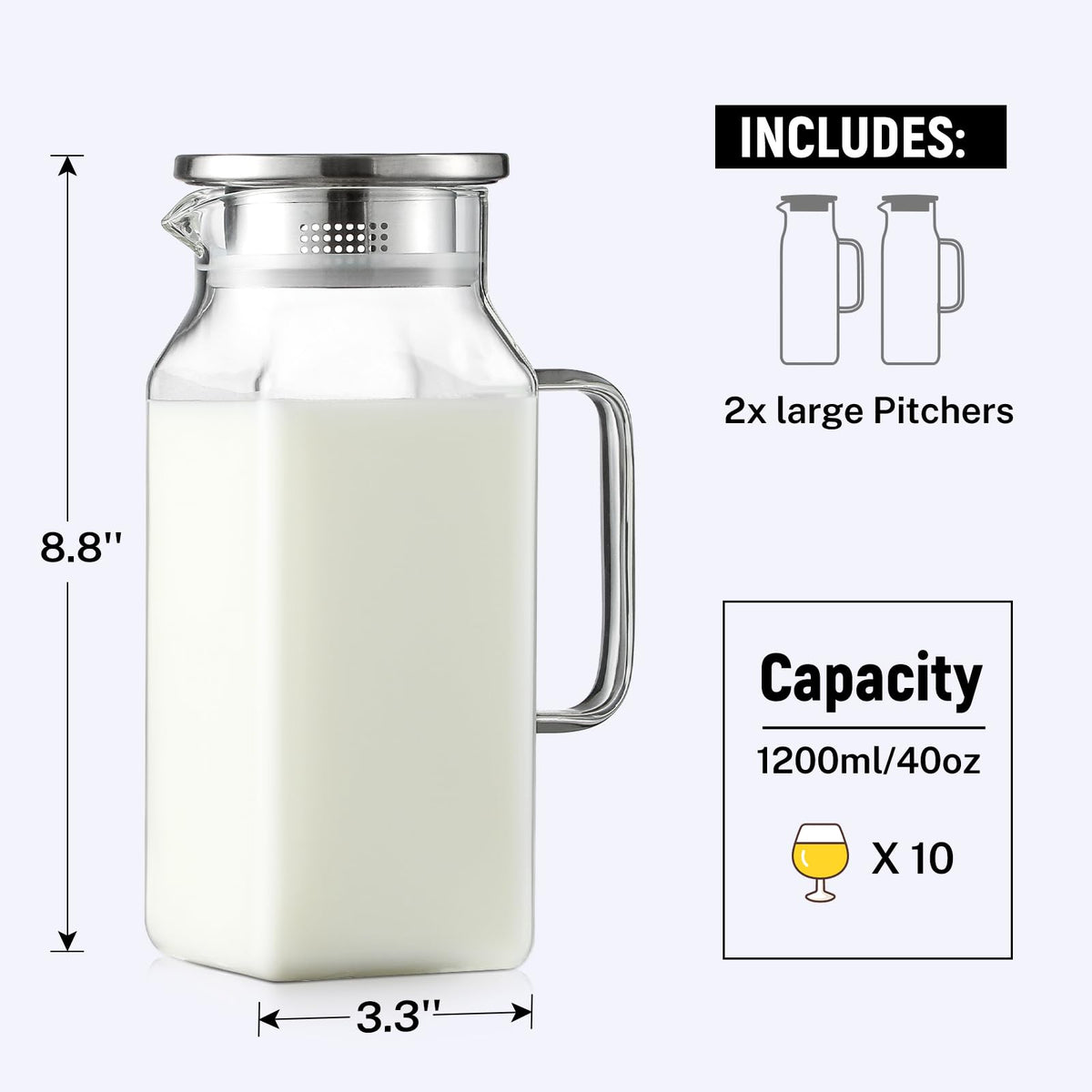 NETANY pitcher with drip-free pour spout for neat serving.