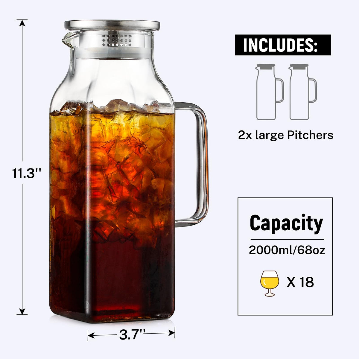 NETANY pitcher with drip-free spout ideal for iced tea and water