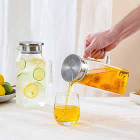 NETANY dishwasher-safe glass pitcher suitable for iced tea, coffee, and water.