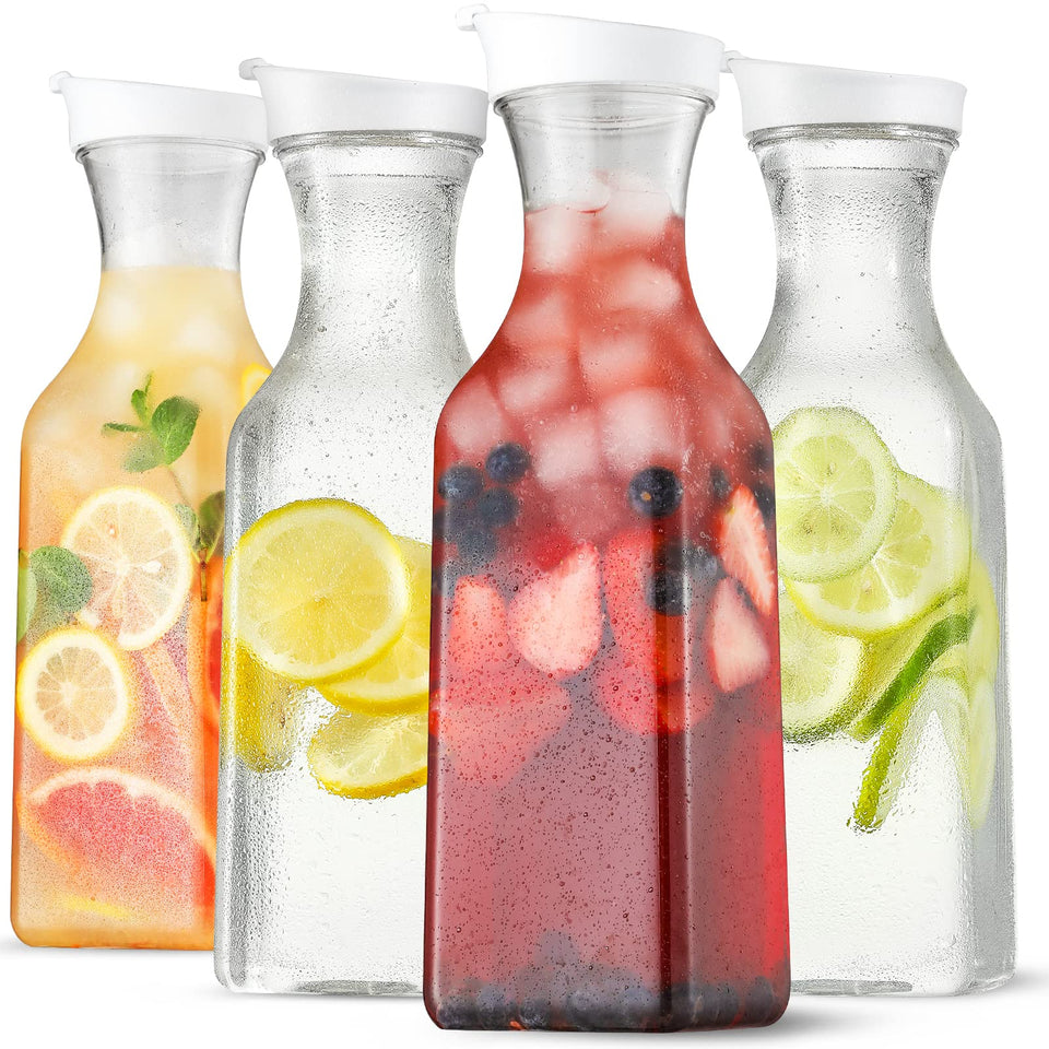 NETANY four-pack carafe set, clear plastic, ideal for daily hydration and entertaining.