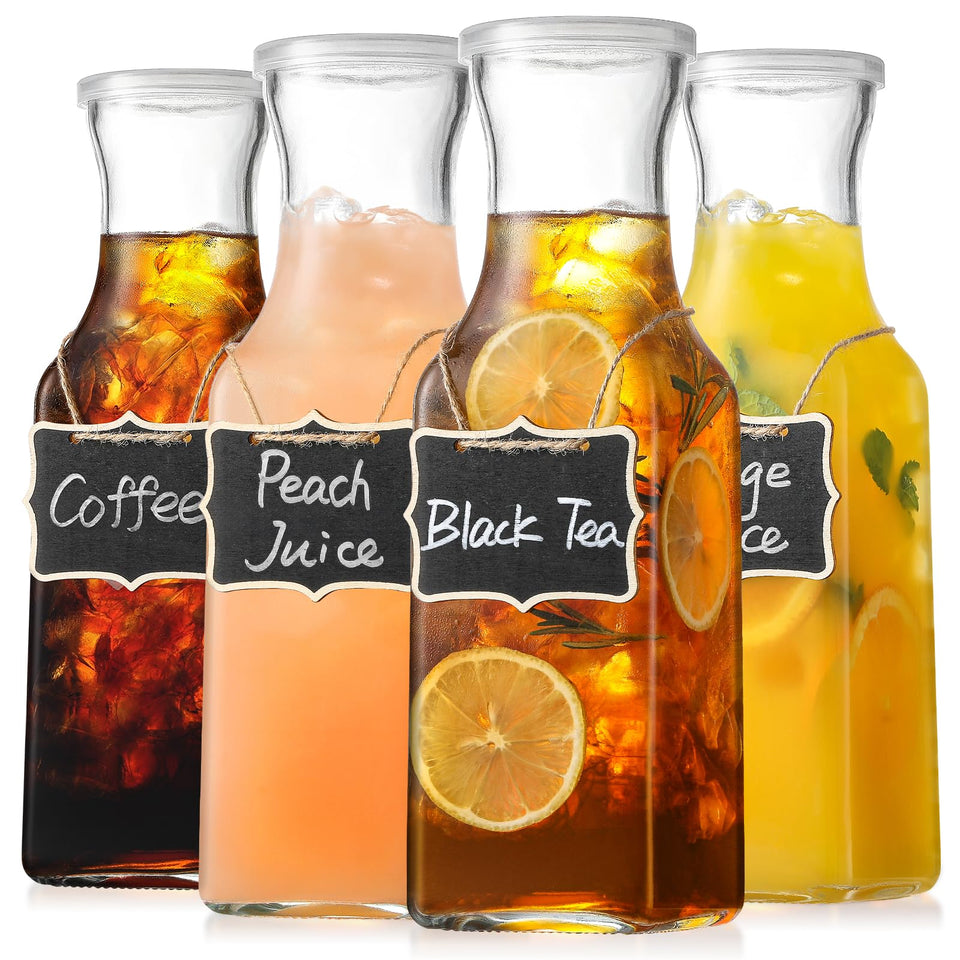 NETANY square glass carafes with lids, ideal for brunch and mimosa bars.