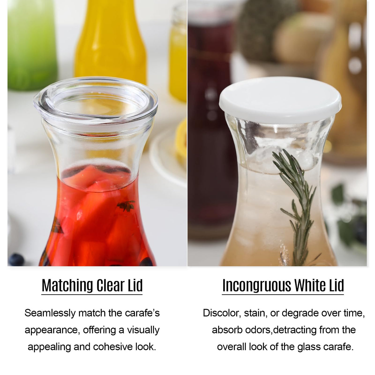 NETANY glass carafe with acrylic lid ensures spill-free pouring