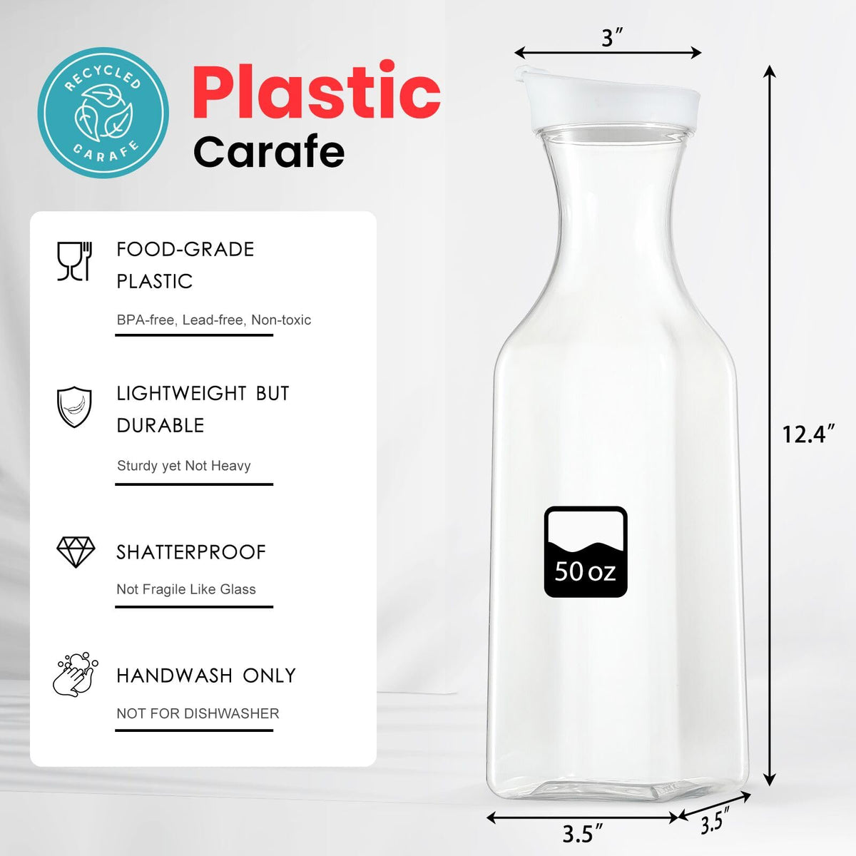 NETANY square-base carafe close-up showing easy-grip for pouring.