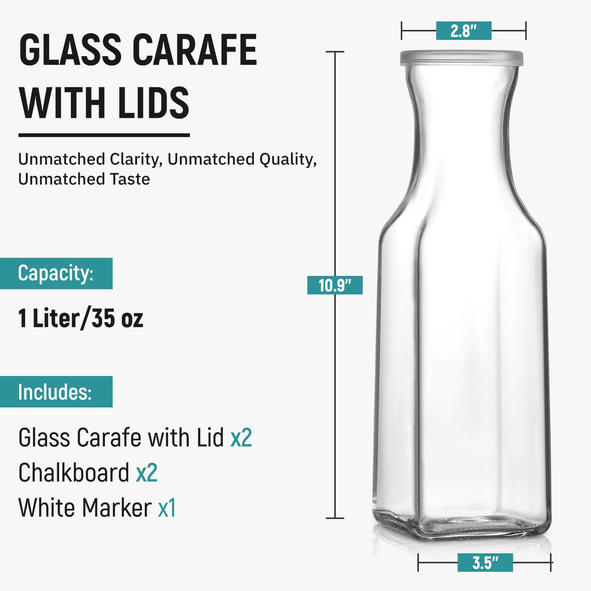 NETANY square glass carafe being poured for beverages with clean lines