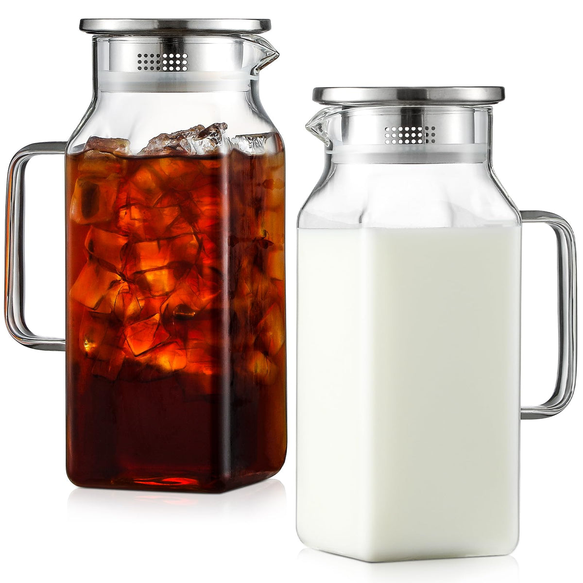 NETANY square glass pitcher with lid and handle, 40oz, for easy serving and storage.