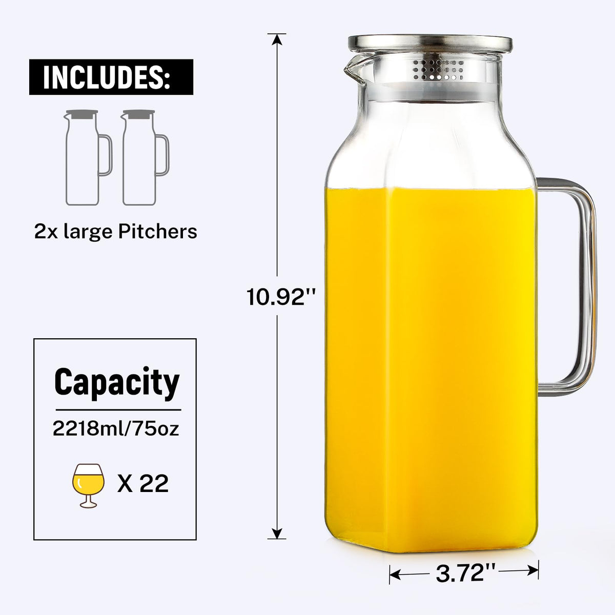 NETANY square pitcher with drip-free spout for clean pouring.
