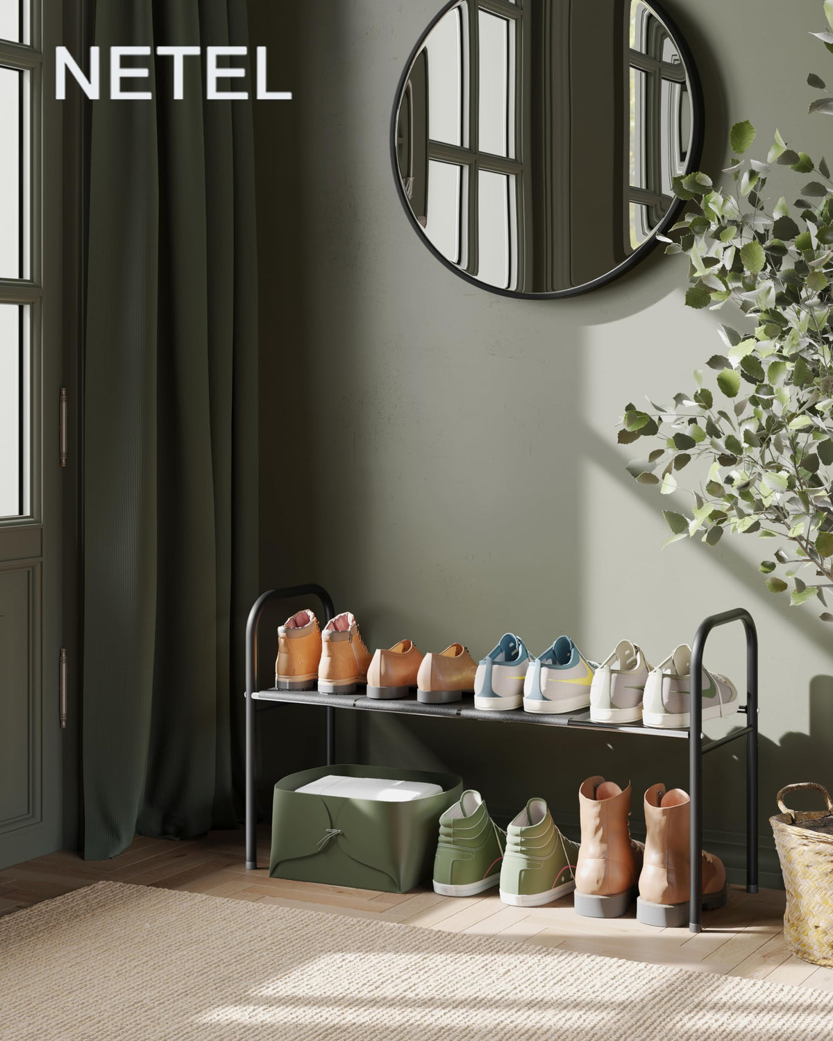 NETEL compact design maximizes cabinet organization for kitchen and bath.
