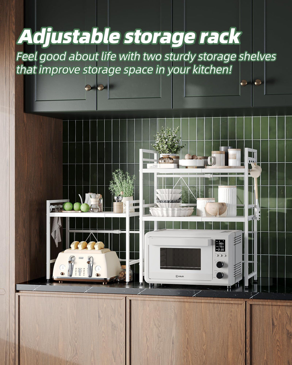 NETEL ready-to-use microwave stand keeps appliances within reach on a tidy counter.