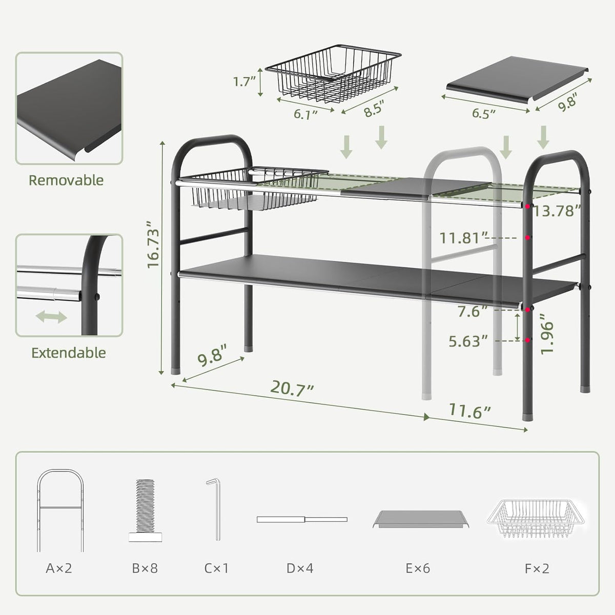 NETEL expandable shelf accommodates pipes and taller items smoothly.