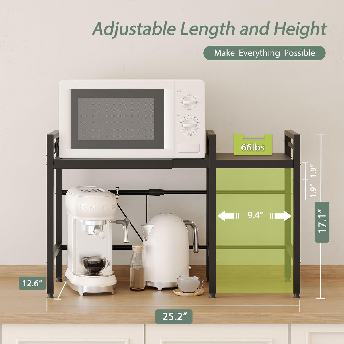 NETEL extendable shelf frame with adjustable length fits different microwave sizes