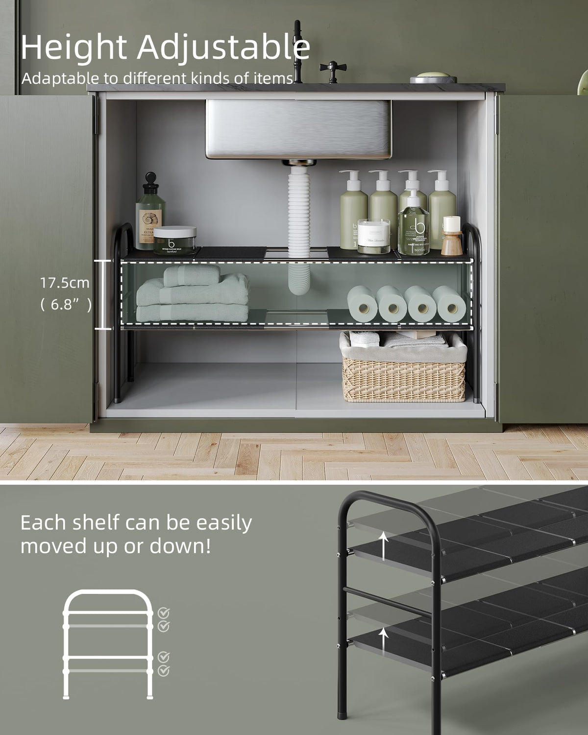 NETEL two-tier storage setup organizes items efficiently.