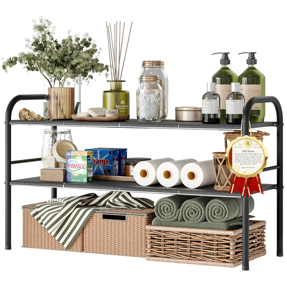 NETEL under-sink organizer assembled to maximize space and accessibility.