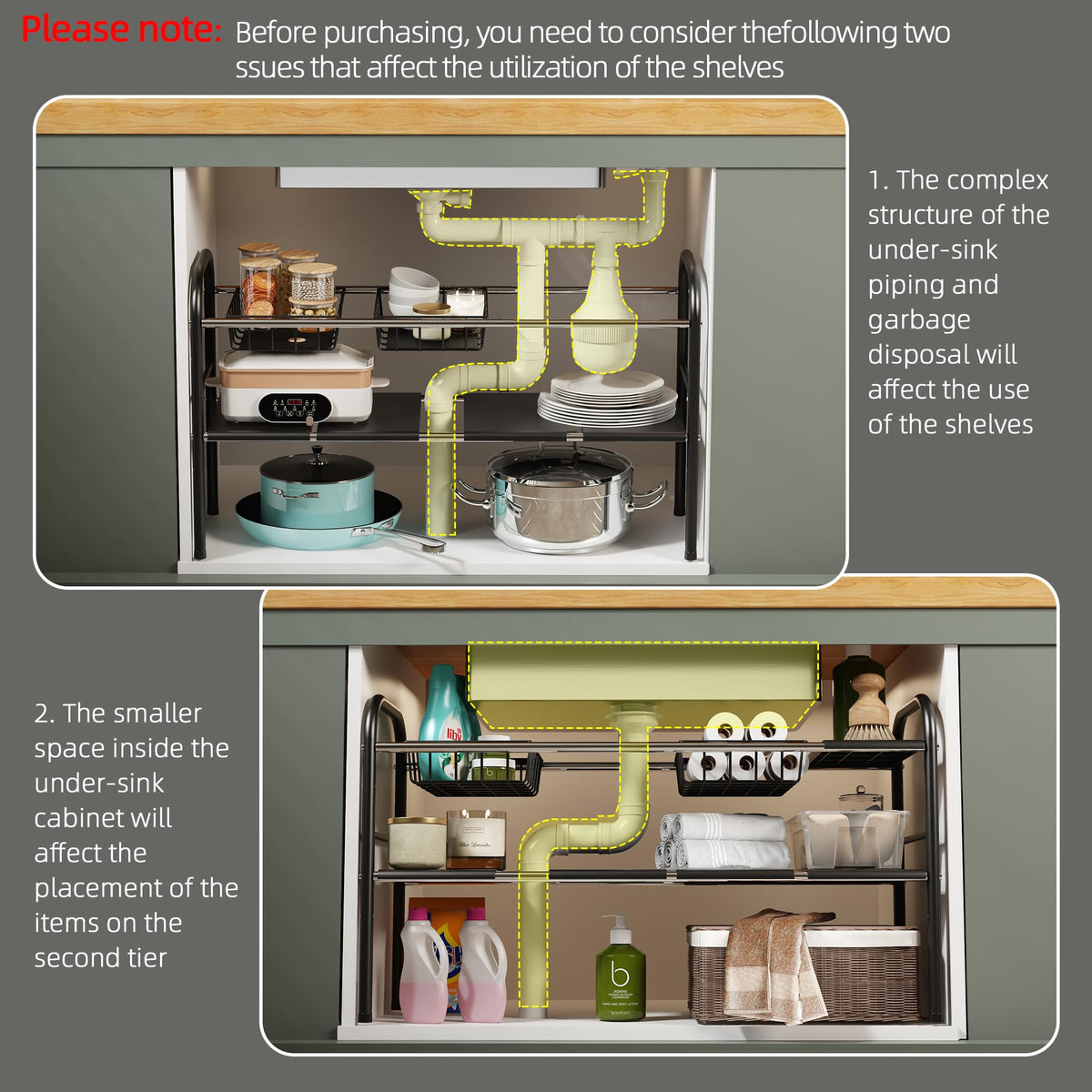 NETEL two-basket system keeps items organized beneath the sink.