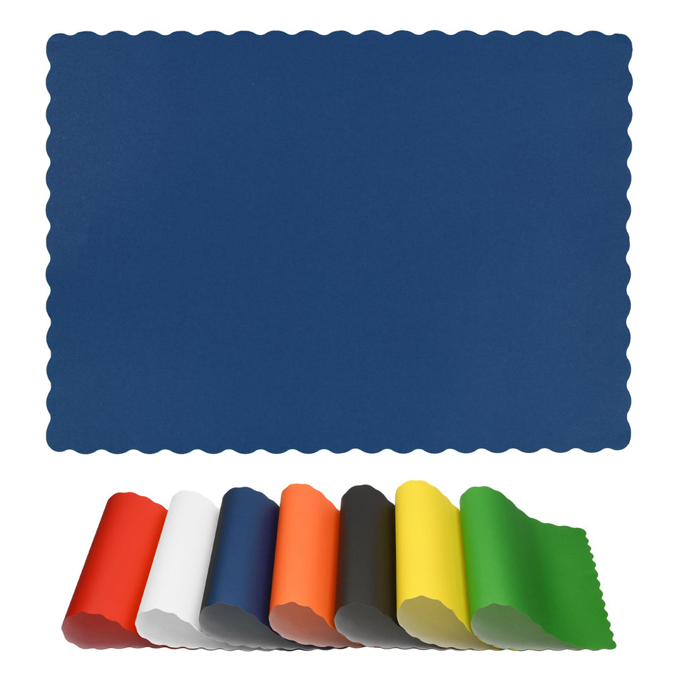 Netko disposable placemats with blue scalloped edge for elegant tables and quick cleanup