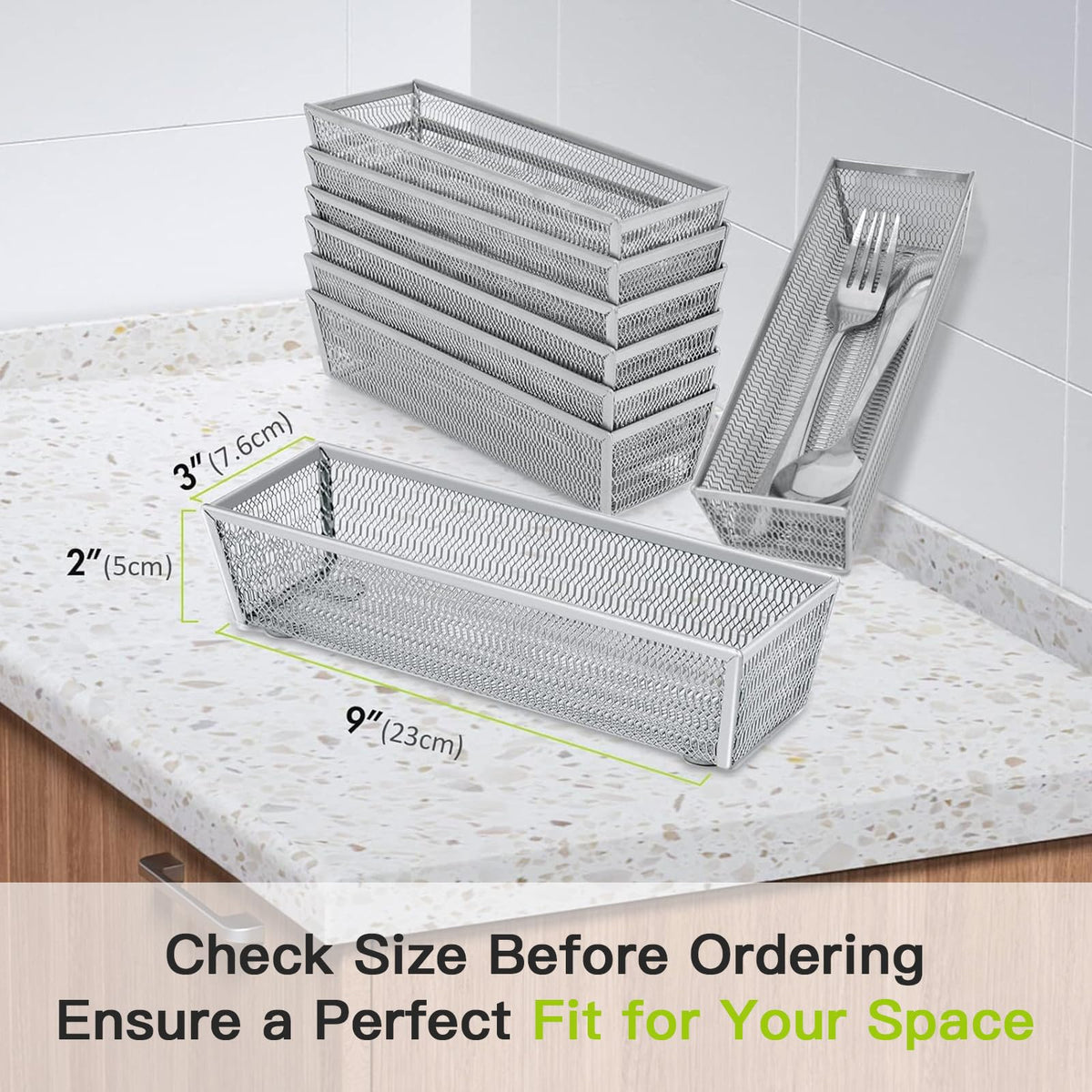 Neudeco silverware organizer mesh design provides durable, breathable drawer storage
