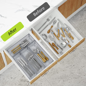 Neudeco silverware organizer multi-purpose design holds utensils, cosmetics, and more
