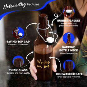 Nevlers 16 oz amber glass bottle with lid ready for home brewing.