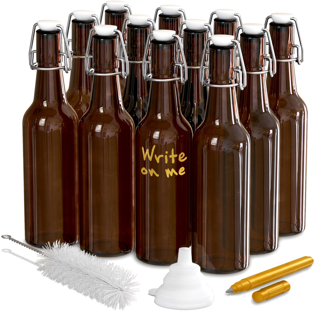 Nevlers amber swing-top bottle close-up with gasket for airtight freshness.