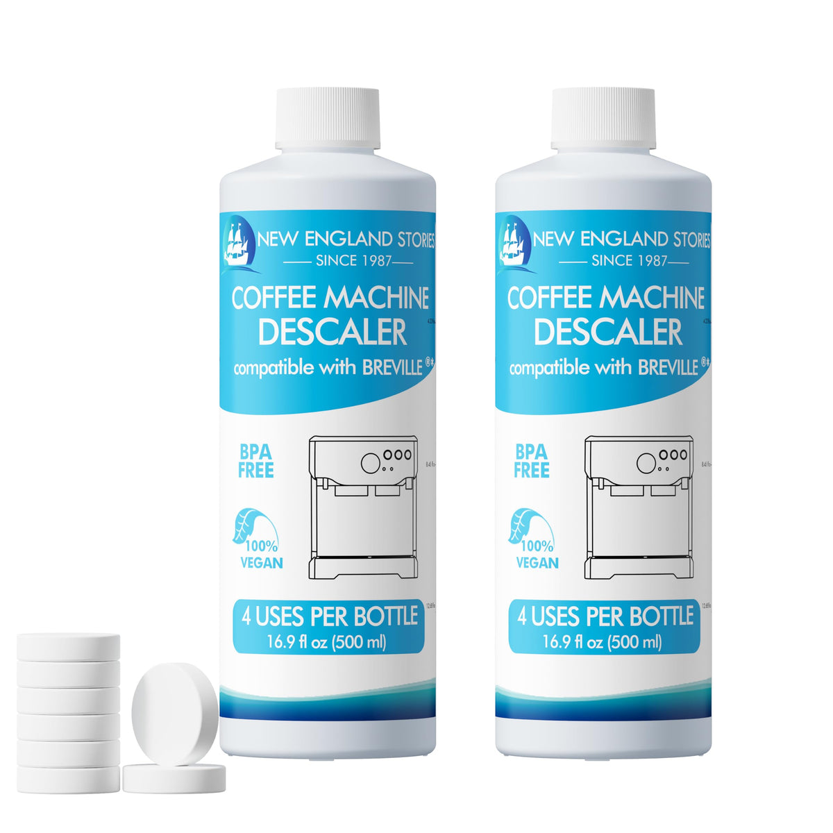 New England Stories Breville descaling solution bottle pour removes mineral buildup for Breville machines