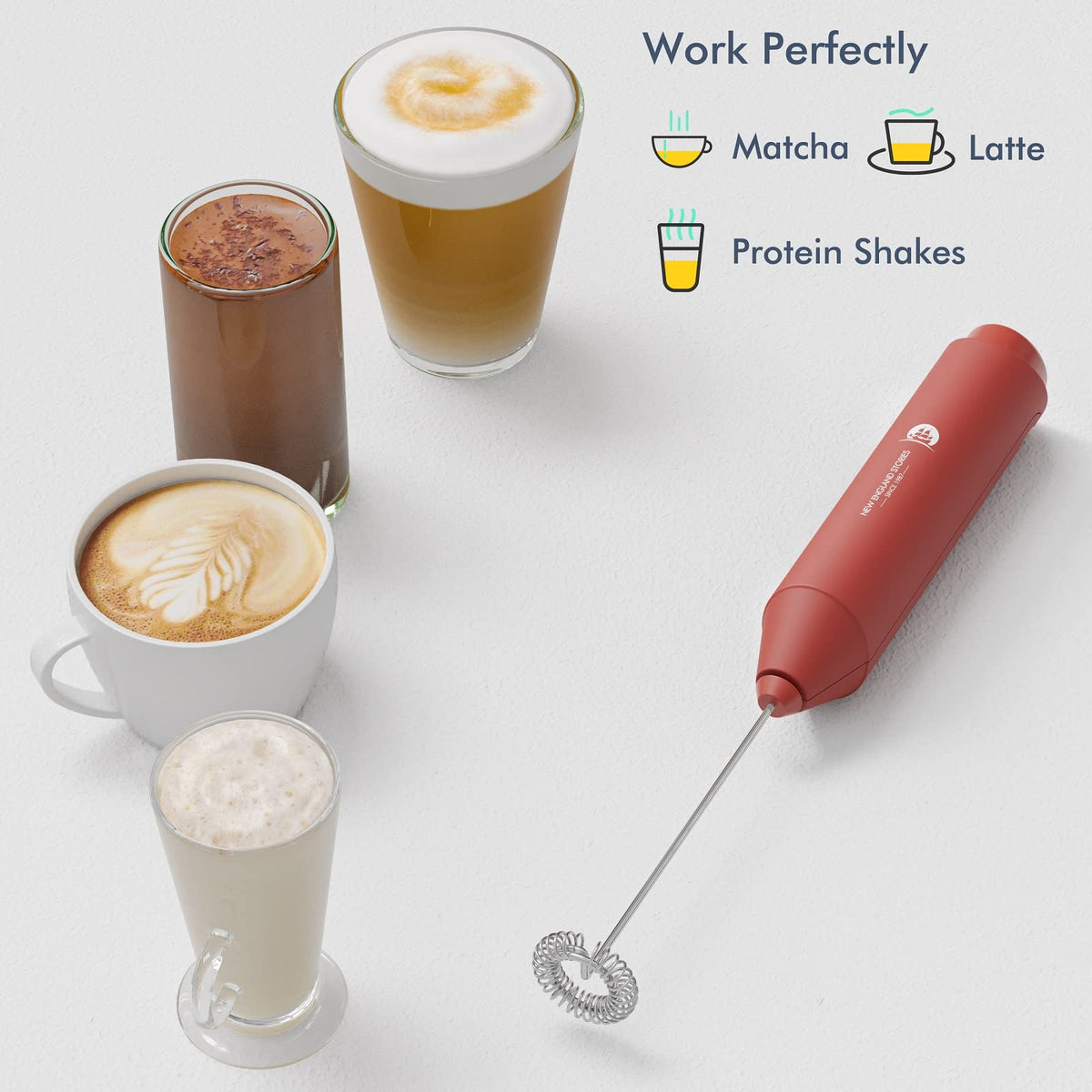 New England Stories coffee frothing close-up showing creamy latte texture.