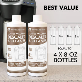 New England Stories descaler bottle-pour demonstrating easy application for maintenance.